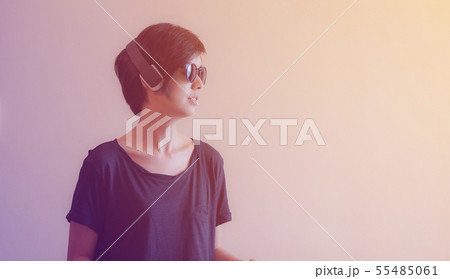 Cool Asian woman hipster lifestyle using Cool Asian woman hipster lifestyle using 55485061