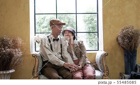 Asian senior couple smiling dress vintage retro Asian senior couple smiling dress vintage retro 55485085