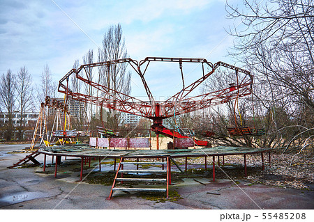 Old ferris wheel in the ghost town of Pripyat. Consequences of the accident at the Chernobil nuclear 55485208