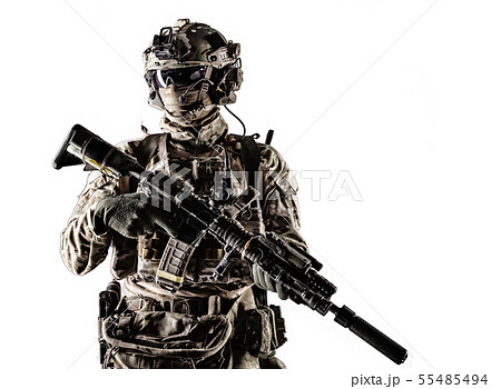 Modern army armed ranger isolated studio portrait 55485494
