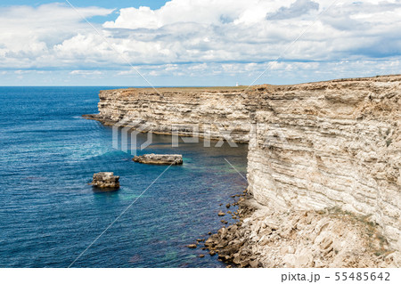 White stone cliff rocks on west coast of Crimea. White stone cliff rocks on west coast of Crimea. 55485642