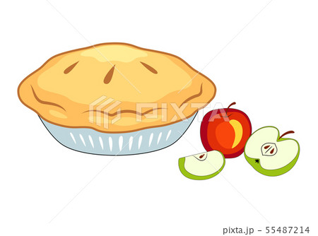 Holiday Apple Pie. Pie On Plate And Apples Vector. 55487214