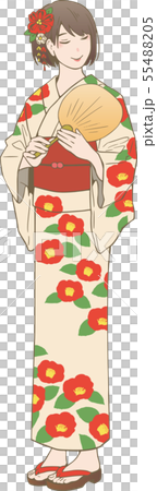 浴衣姿の女性（椿柄） 55488205