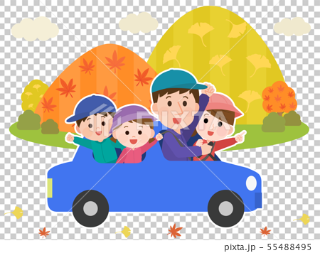 家族 紅葉 横向き ドライブ イラストのイラスト素材