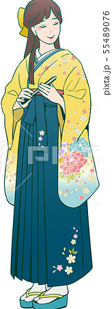A Woman In A Hakama Style Stock Illustration