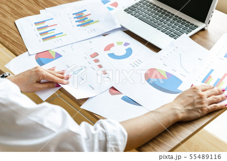 Business team work analyzing charts and graphs Business team work analyzing charts and graphs 55489116