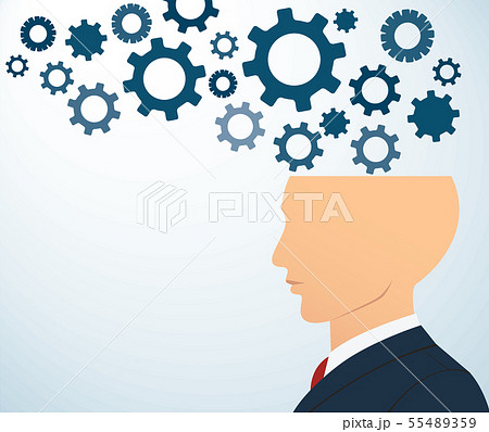 side businessman head with gears icon vector 55489359
