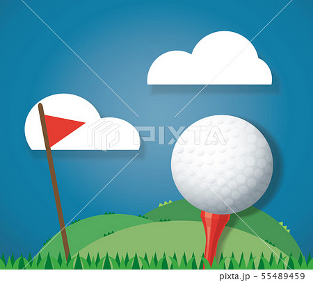 Golf ball on ground island and red flag