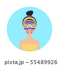A girl with different mask patches on her face. 55489926