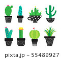 Vector set of cartoon cacti in the pots. 55489927