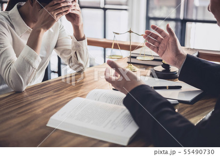 Male lawyer or judge consult having team meeting Male lawyer or judge consult having team meeting 55490730