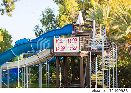 Schedule of water slides of a Turkish hotel. 55490988