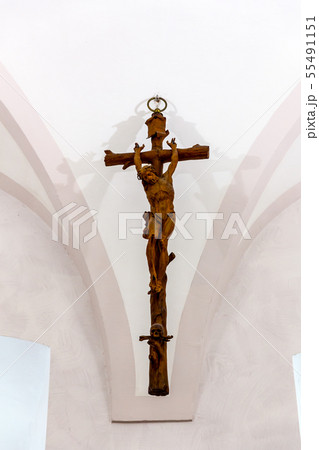 Ancient wooden crucifixion in museum, Europe 55491151