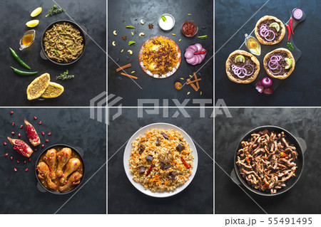 Collage with meat dishes of the world cuisine. Collage with meat dishes of the world cuisine. 55491495