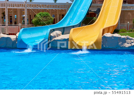 Two water slides in aqua park Two water slides in aqua park 55491513
