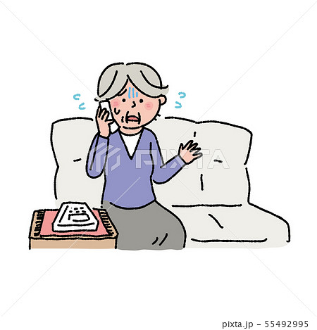 電話をする　シニア　女性　イラスト 55492995