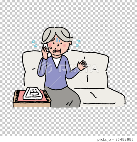 電話をする　シニア　女性　イラスト 55492995