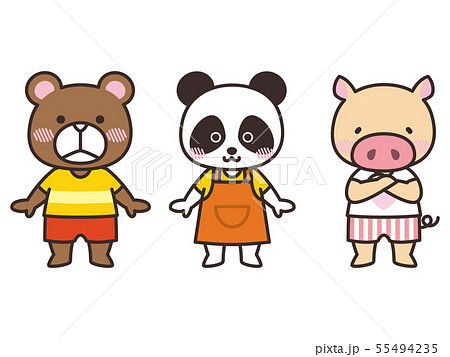 動物のキャラクター くま パンダ 豚のイラスト素材 55494235 Pixta