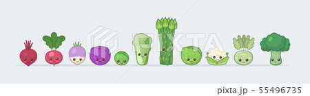 Set cabbage and vegetables. Cute kawaii food Set cabbage and vegetables. Cute kawaii food 55496735