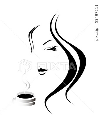 女性の顔、コーヒーカップ、コーヒー、コーヒータイムのイラスト素材