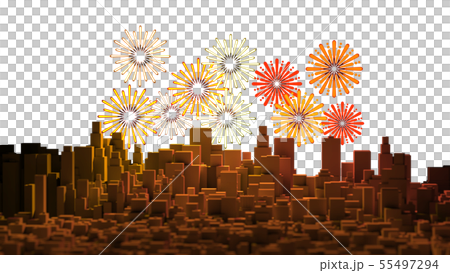 花火 都会 ビル群 CG 花火 都会 ビル群 CG 55497294