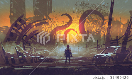 the tentacle monster destroys the city 55499426