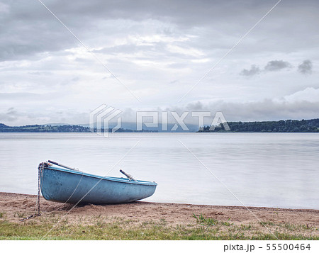 Boat anchored in calm bay. Touristic resort with Boat anchored in calm bay. Touristic resort with 55500464
