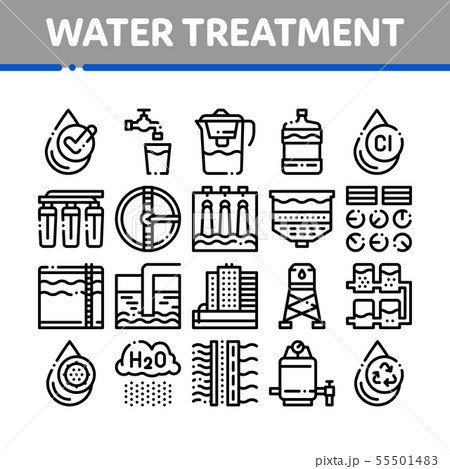 Water Treatment Items Vector Thin Line Icons Set 55501483