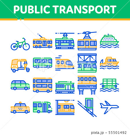 Collection Public Transport Vector Line Icons Set 55501492