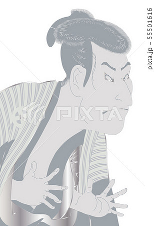 東洲斎写楽イメージ三代目大谷鬼次の江戸兵衛銀白バック 55501616