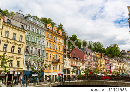 Building facades, old architecture, Karlovy Vary 55501988
