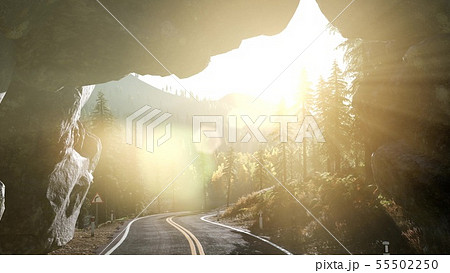 rocky road tonel in mountain at sunset rocky road tonel in mountain at sunset 55502250