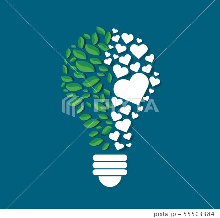 green leafs and hearts in light bulb shape green leafs and hearts in light bulb shape 55503384
