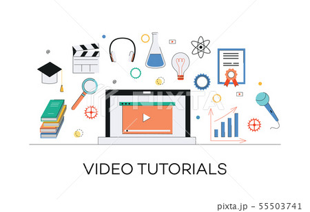 Video and internet marketing tutorials concept, media learning. Video and internet marketing tutorials concept, media learning. 55503741