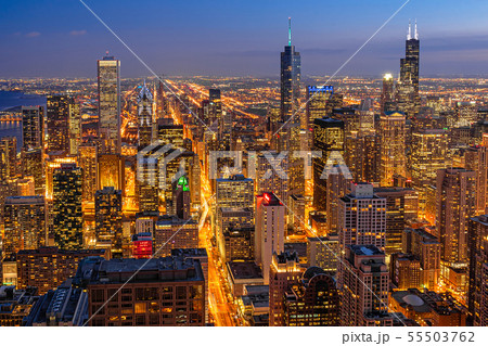 Top view building of Chicago cityscape at the night time, USA downtown skyline, Architecture and building with tourist concept 55503762