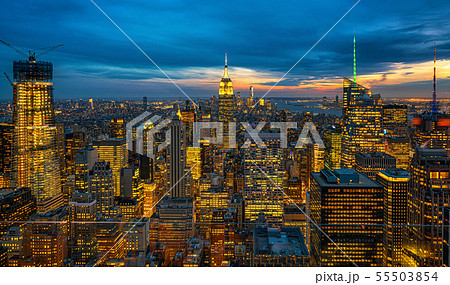 Top Scene of New York City cityscape in lower manhattan at the twilight time, USA downtown skyline, Architecture and building with tourist concept Top Scene of New York City cityscape in lower manhattan at the twilight time, USA downtown skyline, Architecture and building with tourist concept 55503854
