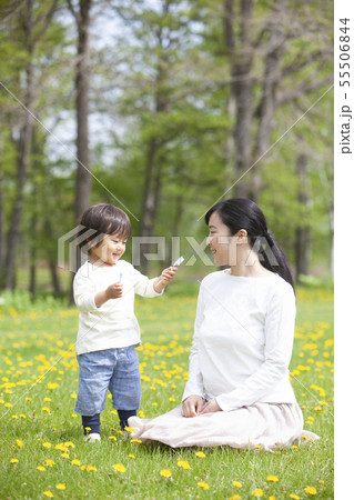 歯磨きをする親子 歯磨きをする親子 55506844