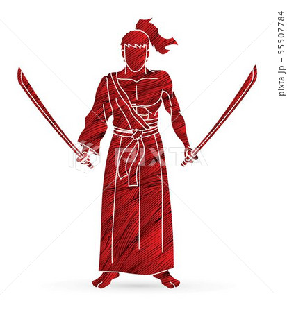 Samurai warrior standing with swords cartoon  55507784