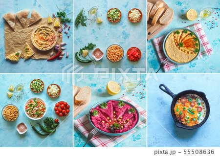 Collage with chickpea dishes of the world cuisine 55508636