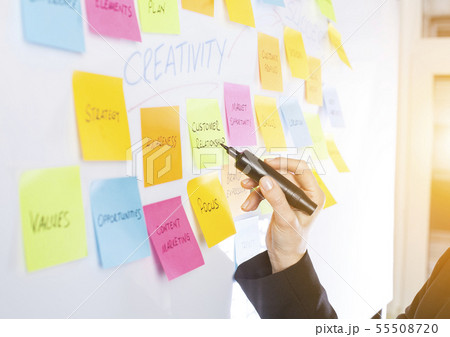 Whiteboard covered with adhesive note papers 55508720