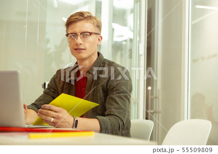 Handsome blonde male person posing on camera 55509809