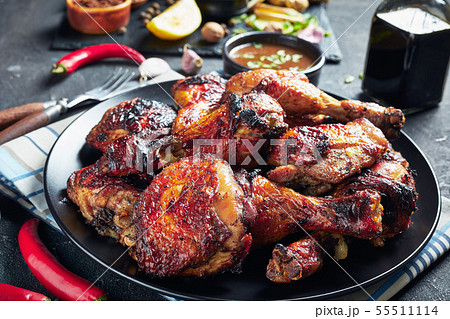 close-up of hot Grilled Jamaican Jerk Chicken 55511114
