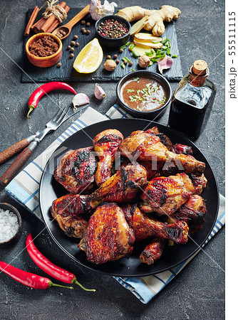 Spicy Grilled Caribbean Jerk Chicken, top view 55511115