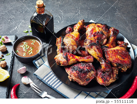 Spicy Grilled Caribbean Jerk Chicken, top view 55511116