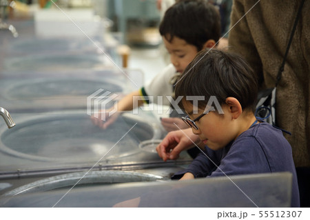 石を削る子供たちの写真素材