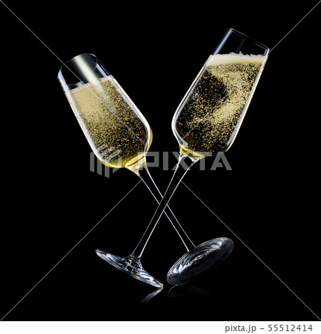 Set of luxury champagne glasses on isolated on a black background 55512414