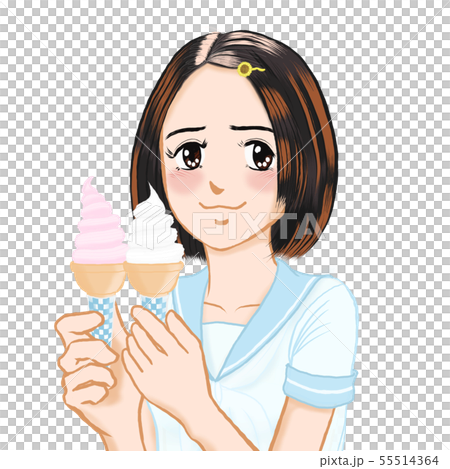 JK由奈ちゃんの日常05 ソフト食べる？言葉なし　ヒマワリのヘアピン　イチゴ 55514364