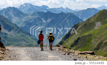 two women hikers on the trail of  Pic du Midi de 55514495