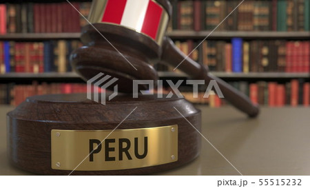 Flag of Peru on judges gavel in court. National justice or jurisdiction related conceptual 3D 55515232