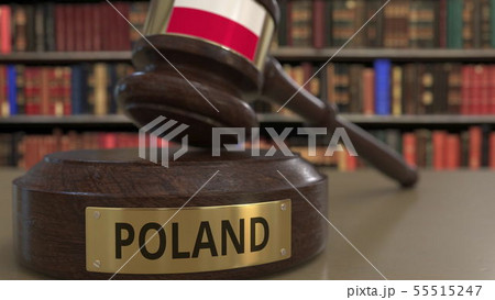 Flag of Poland on judges gavel in court. National justice or jurisdiction related conceptual 3D Flag of Poland on judges gavel in court. National justice or jurisdiction related conceptual 3D 55515247
